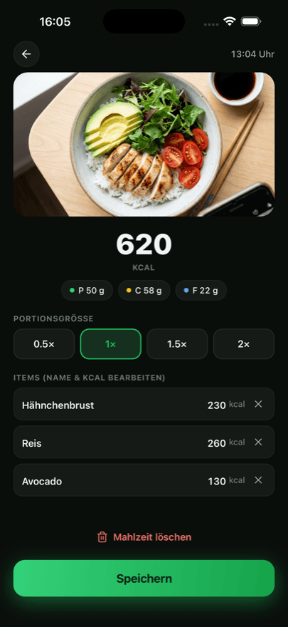 Mahlzeit bearbeiten in Kalo